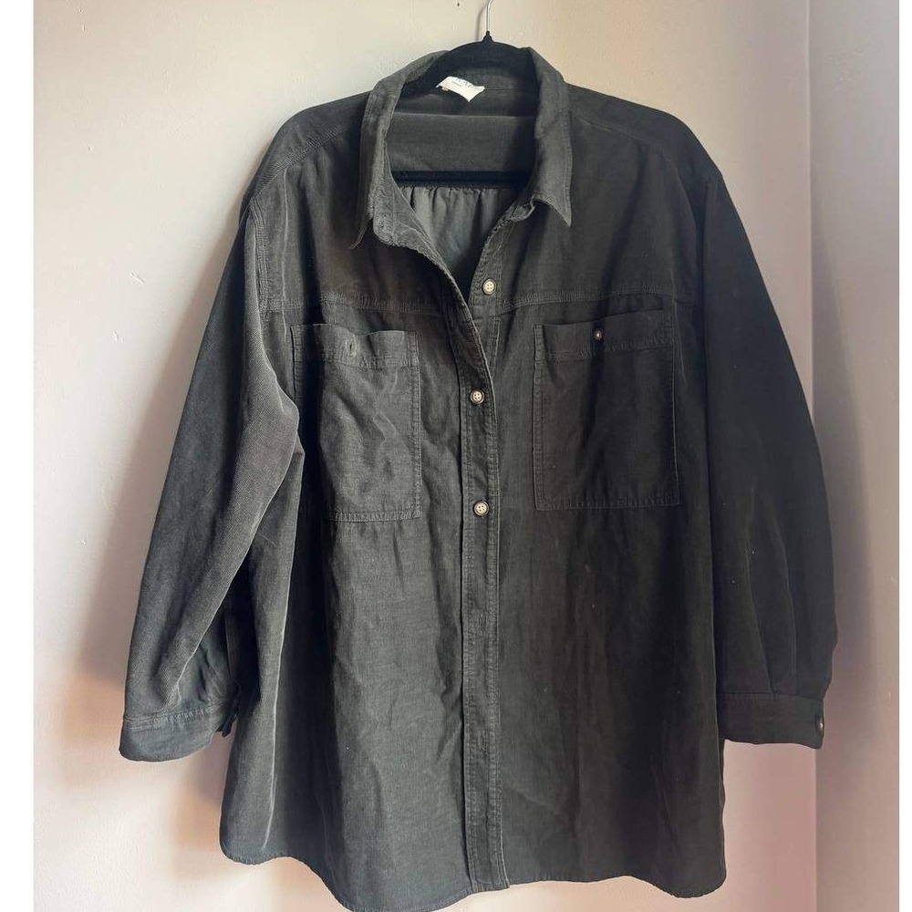 Wrap London Olive Cotton Oversized Shacket Shirt 16 Dark Academia Preppy Coastal